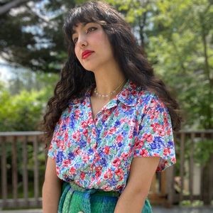 70s / 80s vintage floral print poly top